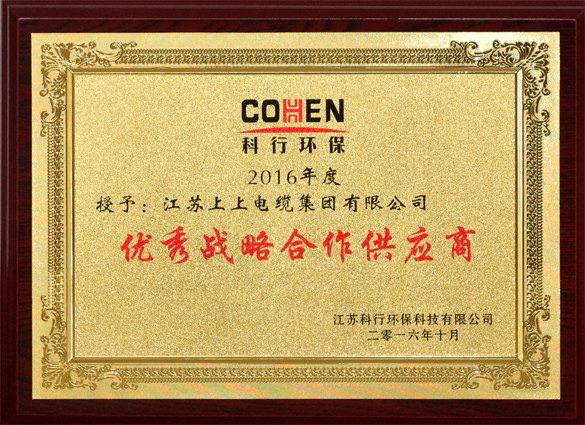上上電纜獲評(píng)科行環(huán)?！皟?yōu)秀戰(zhàn)略合作供應(yīng)商”稱號(hào)